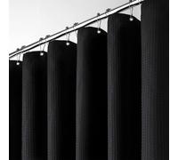 Rideau de douche à texture gaufrée, 240 x 180 cm, extra-large, épais, doublé d'un film imperméable, avec 16 crochets en plastique, lavable, ourlet lesté, polyester, noir
