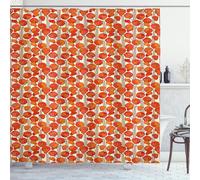 Rideau de douche ABAKUHAUS, style Art nouveau, fleurs de pavot rétro, printemps-été, feuilles de jardin, pétales, 175 x 220 cm, orange et ivoire