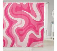 Rideau de Douche Abstrait Rose et Fuchsia 140x200cm(LxH) - Design Rétro Ondulé Années 70-80 Rideau de Bain, Tissu Imperméable Rideau de Douche et Rideau de Bain avec Crochets