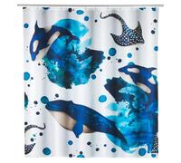 Rideau de douche animaux marins 180 x 200 cm - Bleu et blanc