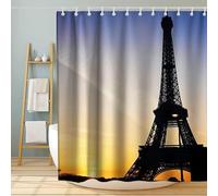 Rideau de Douche Anti Moisissure 100x200 Paris Rideau de Douche Tissu Imperméable Lavable Coucher de Soleil 3D Rideaux Baignoire Salle de Bain A/5696