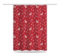 Rideau de Douche Anti Moisissure 100x200cm, Rideau Douche Rouge Imperméable Tissu Polyester Lavable Cerf de Dessin Animé Rideaux de Baignoire avec Ourlet Inférieur Lesté et Crochets (LB1888)