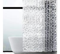 Rideau de Douche Anti-moisissure 150 x 180 cm EVA Imperméable avec 10 Anneaux et Poids Inférieur Magnétique, Rideau de Bain Semi-Transparent 0,15 mm, Motif Géométrique, pour Baignoire~00019