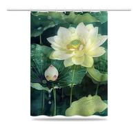 Rideau de Douche Anti Moisissure 150x180 cm, Rideau Douche Fleurs de Lotus Imperméable Tissu Polyester Lavable Esthétique Rideaux de Baignoire avec Ourlet Inférieur Lesté et Crochets (LB1906)