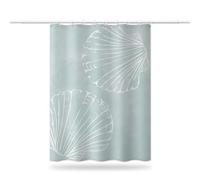 Rideau de Douche Anti Moisissure 180x180 cm, Rideau Douche Bleu Clair Imperméable Tissu Polyester Lavable Coquillages Rideaux de Baignoire avec Ourlet Inférieur Lesté et Crochets en C (LB1902)