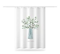 Rideau de Douche Anti Moisissure 200x200 cm, Rideau Douche Vase Imperméable Tissu Polyester Plantes Vertes Rideaux de Baignoire avec Ourlet Inférieur Lesté et Crochets pour Salle de Bain (LB1894)