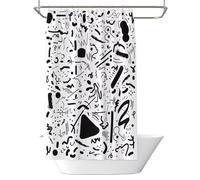 Rideau de Douche Anti Moisissure 240x200cm, Rideau Douche Noir et Blanc Imperméable Tissu Polyester Lavable Boho Abstrait Rideaux de Baignoire avec Ourlet Inférieur Lesté et Crochets (LB1896)