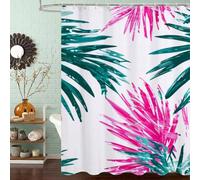 Rideau de Douche Anti Moisissure et Imperméable, Polyester Shower Curtain Rose Lavable avec Ourlet Inférieur Lesté, Rideaux Douche Vert avec Œillets Antirouille et 12 Crochets, 200x200 cm J8-150