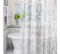 Rideau de douche anti-moisissure lesté et magnétique sur le bord inférieur, 183 x 183 cm, imperméable et antibactérien, en PEVA, avec 12 anneaux blancs, motif géométrique en 3D.