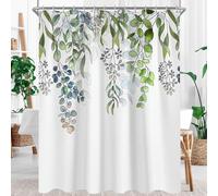 Rideau de douche anti-moisissure Vert Feuilles Textile 260x200cm hydrofuge avec oeillets