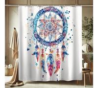 Rideau de douche, attrape-rêves en tissu aquarelle bleu rouge pour décoration de salle de bain, décoration d'intérieur bohème moderne, toutes saisons, ensemble de rideaux de douche en tissu avec