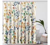 Rideau de douche beige 180 x 200 cm en tissu anti-moisissure, lavable, avec un motif végétal coloré, des œillets, style vintage, motif bohème.