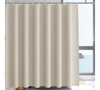 Rideau de douche beige en imitation lin, matière résistante et imperméable, 200 cm de largeur x 240 cm de hauteur