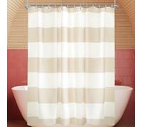 Rideau de douche Beige Rayures 240x180cm Textile Hydrofuge 12 anneaux