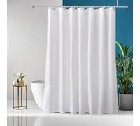 Rideau de Douche Blanc Uni 195x240cm(LxH) - Design Moderne Imperméable Rideau de Bain, Tissu Lavable Rideau de Douche et Rideau de Bain avec Crochets