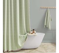 Rideau de douche bohème à motif gland, 183 x 183 cm, rideau de bain pour | Paravent de salle de bain hydrofuge texturé en lin - Paravent en tissu doux lavable de style bohème pour maison, hôtel