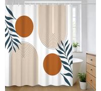 Rideau de Douche Boho Terracotta Cercle Arche 140x200cm(LxH) - Design Abstrait Feuilles Rideau de Bain, Tissu Polyester Imperméable Rideau de Douche et Rideau de Bain avec Crochets