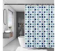 Rideau de Douche Carré 95x220cm Extra Long - Bleu Vert, Imperméable, en Tissu Polyester, Lavable en Machine - Avec Crochets Pour Salle de Bain, Maison, Hôtel