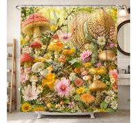 Rideau de douche champignon, motif fleurs naturelles, chapeau de paille, vert printemps, lavable, avec crochets, décoration pour salle de bain, dortoir, 157 x 183 cm