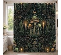 Rideau de douche champignon, nature mystique bougie, feuille d'automne, polyester imperméable, motif imprimé, rideaux de bain pour salle de bain, décoration de chambre d'amis, 137 x 198 cm