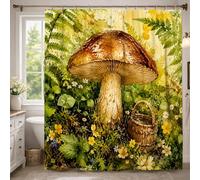 Rideau de douche champignon rustique nature panier fleurs printemps vert lavable avec crochets décoration de salle de bain décoration pour salle de bain chambre d'amis 137 x 198 cm