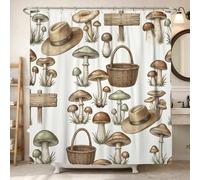Rideau de douche champignon rustique vintage chapeau panier automne toile polyester imperméable rideaux de douche décoration pour salle de bain dortoir 183 x 213 cm