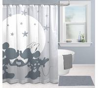 Rideau de Douche Disney Mickey et Minnie 178 x 182 cm - Décoration de Salle de Bains Grise en Tissu