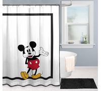 Rideau de Douche Disney Mickey Mouse 178 x 182 cm - Décoration de Salle de Bain Blanche en Tissu