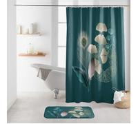 Douceur d'Intérieur, Rideau de Douche avec Crochets (180 x 200 cm) Ginkoblue Bleu, Polyester Imprimé