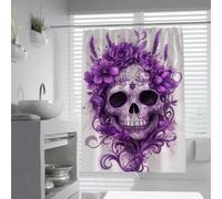 Rideau de Douche en Forme de crâne en Sucre Violet, décoration Fleurie Lavande, Rideaux de Salle de Bain, Rideaux de Baignoire rétro Chic, Art fantaisiste avec Crochets 90 x 180 cm