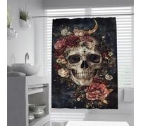 Rideau de Douche en Forme de crâne Gothique Vintage, Squelette de Rose, Tissu Floral, Rideau de Bain imperméable décoration de Salle de Bain d’Halloween avec Crochets 200 x 200 cm