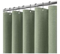 Rideau de douche en lin, 182 x 244 cm, vert, avec anneaux métalliques, imperméable, anti-moisissure, tissu épais