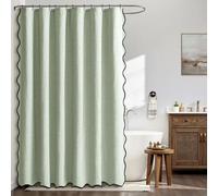 Rideau de douche en lin à motif ondulé, 180 x 200 cm, rideau de douche vert bordé de noir, rideau de douche imperméable haut de gamme pour hôtels, rideau de salle de bain lavable et résistant à la moi