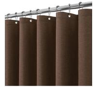 Rideau de douche en lin avec anneaux métalliques, 182 x 198 cm, couleur marron, imperméable, anti-moisissures, ensemble en tissu