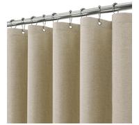 Rideau de douche en lin avec anneaux métalliques, 182 x 244 cm, couleur taupe, imperméable, anti-moisissure, tissu textile