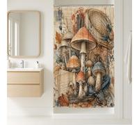 Rideau de douche en polyester imperméable avec chapeau de feuille rustique en forme de champignon, décoration pour salle de bain, dortoir, 91,4 x 183 cm