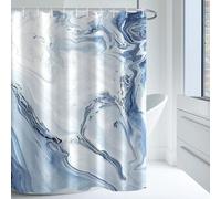 Rideau de douche en polyester marbré bleu avec 12 crochets - Décoration de salle de bain - 183 x 183 cm