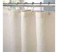 Rideau de douche en tissu gaufré avec anneaux métalliques, dimensions 275 x 182 cm, couleur crème