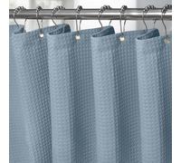 Rideau de douche en tissu gaufré, couleur bleu clair, dimensions 152 x 182 cm, avec anneaux métalliques, imperméable, tissu épais