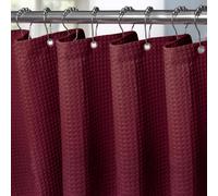 Rideau de douche en tissu gaufré, couleur bordeaux, dimensions 275 x 182 cm, avec anneaux métalliques. Rideau de douche imperméable et épais
