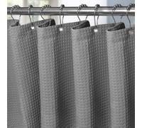Rideau de douche en tissu gaufré, gris foncé, dimensions 182 x 198 cm, avec anneaux métalliques