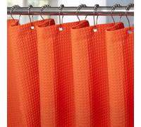 Rideau de douche en tissu nid d'abeille avec anneaux métalliques, 152 x 182 cm, couleur orange, imperméable, anti-moisissure, ensemble