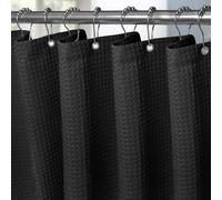 Rideau de douche en tissu nid d'abeille avec anneaux métalliques, 275 x 182 cm, noir, imperméable, anti-moisissure, ensemble