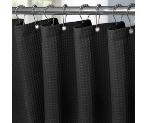 Rideau de douche en tissu nid d'abeille avec anneaux métalliques, 275 x 182 cm, noir, imperméable, anti-moisissure, ensemble