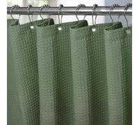 Rideau de douche en tissu nid d'abeille avec anneaux métalliques, 275 x 182 cm, vert, imperméable, anti-moisissure, ensemble
