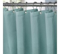 Rideau de douche en tissu nid d'abeille avec anneaux métalliques, couleur turquoise, 152 x 214 cm, imperméable, anti-moisissures, ensemble