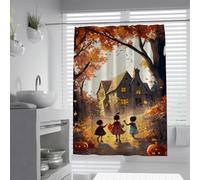 Rideau de Douche Enfant Automne Halloween Maison Hantée 200x200cm