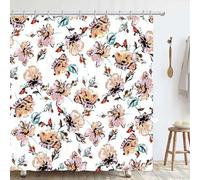 Rideau de douche étanche Ibenzoa® avec motif floral en aquarelle, 100% polyester, 180 x 180 cm, blanc, inclut 12 crochets et des œillets en métal inoxydable