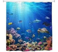 Rideau de douche étanche Ibenzoa® – Motif océan sous-marin, polyester, 180 x 180 cm, dos blanc, œillets en métal inoxydable, 12 crochets, résistant à la moisissure