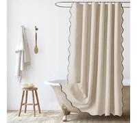 Rideau De Douche Extra Large Et Imperméable à Festons - Rideau De Bain élégant en Lin avec 12 Crochets Métalliques, Lavable en Machine pour Salles De Bains Modernes Beige W 79 x L 79 (1 Panels)